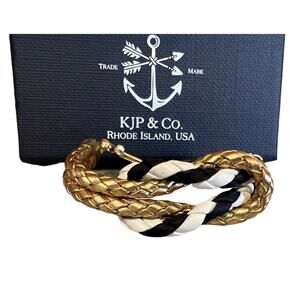 KJP Kiel James Patrick Sailor Knot Braided Rope Bracelet Gold Navy Blue